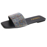 Breakj Size Rhinestone Flat Bottom Slippers Woman's Head Korean Version Fashion One Word Household Cool Drag