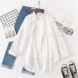 Women's Star Printed Long Sleeve Shirts and Tops 2021 Autumn New Lady Casual Loose Shirts Black White Blouse Ladies