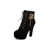 Breakj Boots Metal Decoration Waterproof High Heel Large Size Front Belt Frosted Women's Shoes Fall / Winter
