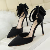 Breakj Korean Version Of Sweet Women's Shoes Fine Heel High Heel Shallow Mouth Pointed Silk Hollow Bow After A Word With