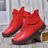Women Ankle Boots Women Fur Leather Boots Outdoor Leisure Keep Warm Short Snow Boots Botas Mujer Anti-Slip Flat Mom