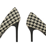 Breakj Thousand Bird Case High Heels Slender High Heels Shallow Pointed Pearl Chain Plaid Women's Single
