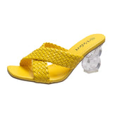 Breakj Female 2023 New Women's Shoes Summer Korean Version Of Square Head Fish Mouth Woven Cross Sandals Large Size Women's