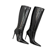 Breakj New Patent Leather High Heel Boots Women's Pointed Sexy But Knee High Boots Versatile Fashion