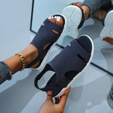 Breakj Summer New Women's Sandals Large-Size Breathable Elastic Fly Weaving Flat Bottom Casual Women's