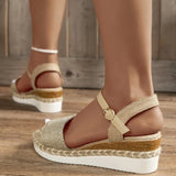 Breakj New Hemp Rope Heel Sandals Light Size Buckle A Word Sandals Women