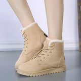 Fur Snow Boots Flat Women's Suede Ankle Boots Lace Up Winter Plus Size Platform Ladies Warm Shoes 2019 New Flock