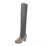 Woman Sock Boots Heels Over The Knee Botas Feminina Woman Long Elastic Botines autumn Winter New Brand Knitting
