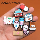 Sale 1pcs Medical Supplies PVC Shoe Charms Cute Stethoscope Syringe Shoe Buckle Decoration Jibz fit Croc Kids X-mas