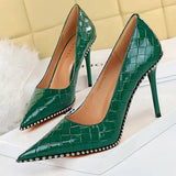 Shoes Quality High Heels Women Pumps Rivet Metal Chain Women Heels Stiletto 2022 Luxury Banquet Shoes Pumps Female