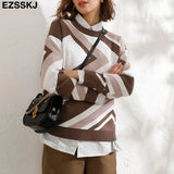 Winter O-NECK Argyle Sweater pullovers Women 2021 Female loose outwear Sweater Pullover