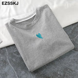 summer Women basic heart embroidery T-shirt Casual Loose short sleeve bottom candy color cotton T-shirt Female