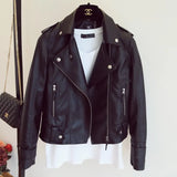 Autumn Winter Pu Leather Jacket Faux Soft Leather Coat Slim Black Rivet Zipper Motorcycle Jackets Womens Biker