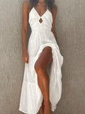 2022 Fashion Solid Sling Long Paert Dress Office Sexy Off Shoulder Hollow Slim Waist Beach Dress Elegant Casual Women's