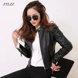 European Style O Neck PU Leather Jacket New Fashion Motorcycle Leather Outwear Women Slim Biker Coat Basic