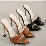 Breakj New Sexy Snake Leather Tip Fine High Heel Cool Slippers Simple Solid Color Large-Size Banquet