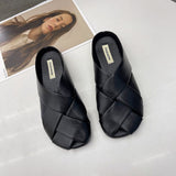 Fashion Weave Women Half Slippers Outdoor Flat Slip-on Sandals Vacation Ladies Slides Women Mules Casual
