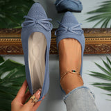 Large-Size Bow Flying Flat Sole Women's Knitted Sharp Slacker Boat