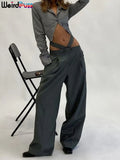 Puss Y2K Wide Pants Women Cut Belt Fall Trend Hip Hop Button Trousers Baggy Wild Streetwear Bottom Casual Sporty