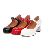 EDEELVEE Spring Women Buckle Mary Janes Platform Thick High Heel Pumps Fashion Sweet Dress Shoes Black White Red Plus Size