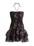 Spring 2025 New Fashion Sexy Hanging Neck Wrinkles Waist Print Design Short Tective Bag Hip