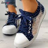 Korean version of the new women's hollow denim mesh shoes flat casual shoes breathable shoes students net shoes