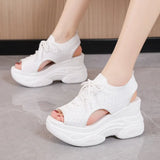 Breakj Net Face Wedge Sandals Summer Fish Mouth High Heel Casual Small Large Size Roman
