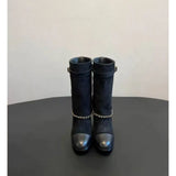 Breakj New Round Head Thick With Super High Heel Chain Large Size Tube Ankle Boots Fashion Show Women's