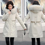 Snow Wear Long Parkas Winter Coat Women Fur Liner Casual Hooded Deep Pockets Drawstring Winter Jacket Women