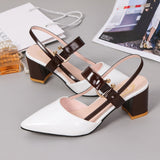 Women's Summer 2023 New Style With Korean Version Of Baotou Pointed One-Word Buckle Roman Shoes Shallow Mouth Thick