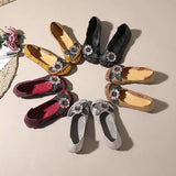 Summer New National Wind Leather Flower Single Shoes Beef Tendon Bottom Leisure Flat Bottom Women's Shoes Middle-Aged And