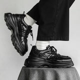Breakj Leather Shoes Male Ins Square Head Formal Platform Taller Derby Shoes British Style Casual Little Black Shoes