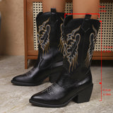 Breakj And Autumn 2025 New Female Vintage Embroidery V Mouan Rider Boots Western Cowboy Mid-Clinic