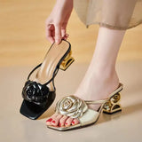 Women Shoes 2024 New Summer Fashion Flowers Black Gold Dress Party Wedding Female