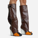 Breakj 2024 New Wedge Super High Heel Square Pedal Fashion Runway Plus Size And Knee Boots Women's