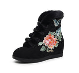 Breakj Boots Short Boots With Cotton And Wool Embroidered Boots, Embroidered Shoes Cloth Boots Inside The High Wedge Women's Shoes