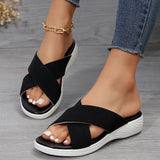 Summer New Flat Heel Fish Mouth Cool Drag Thick Soles Large Size Flying Woven Cross Women's Slippers From
