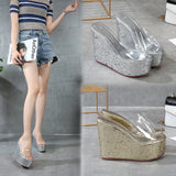 New Fashion Simple Casual Sequins High Heel Wedge Platform Platform Platform Women's Singles
