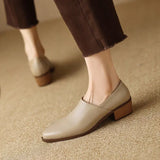 Breakj 2024 New Mother Shoes Female Small Leather Shoes Comfortable Square Root Versatile Fashionable Ins Solid Color Professional Commuter