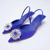 Pointed Toe Sequin Buckle Slippers For Women Shallow Mouth Back Strappy Low Heel Sandals Women Summer 2021 Flat