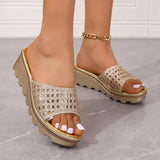 Breakj And Cool Drag Woman 2024 Summer Pine Cake Thick Bottoms Anti-Slip Outside Through The Water Drill Net Red Slippers Fashion Word