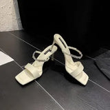 Breakj The Summer Of 2025, The New Fine Heel With A Sexy Water Drill Black Sandals Wear High-Heeled Buckle With Cold
