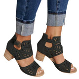 Summer New Style Thick Heel Hollowed-Out Sandals Fish Mouth Clasp Large Size Sandals O'lady
