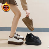 Breakj Shoes Ins Korean Version 2024 New Winter Plus Velvet Board Shoes Female Students Keep Warm Versatile Casual Board Shoes