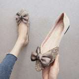 Spring Lace Bowknot Flats Women Glitter Crystal&Beads Ballets Shoes Ladies Pointed Toe Loafers Dress Slip On Moccasins