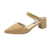 Breakj Spring And Summer Korean Version Of The Bag Head With Cold Slippers Female Pointed Word Thick Heel Half-Slippers High Heels