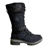 Mujer Women's Winter Side-pull Lace-up Knitted Mid-tube Boots Low-heeled Round-toe Boots High-quality Winter Warm Boots