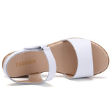 Breakj Cow Skin Slope Heel Sandals Women Korean Version Of Fashion Magic Sticky Beach Sandals One-字字 Heel Mother