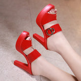 Leather Waterproof Table High Heels Thick Heel Slippers Women 2023 Summer Fashion Muffin Thick Soles Wear Fish Mouth Slippers Large