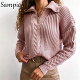 2021 Winter Turn Down Collar Women Knitted Oversized Pullover Y2K Sweater Jumpers Knitwear Casual Loose Sweater